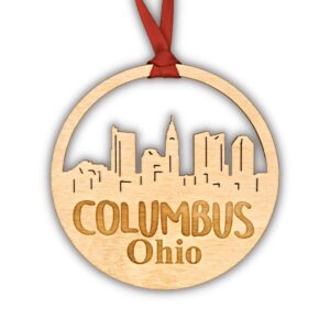 columbus christmas ornament - wooden city skyline - ohio oh