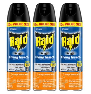 raid flying insect killer, kills flies, mosquitoes, and other flying insects on contact, for indoor and outdoor use, orange breeze scent, 18 oz (3 pack)