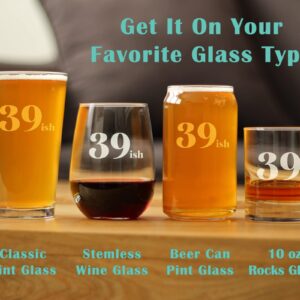 39ish - Funny 40th Birthday Wine Tumbler Glass with Sliding Lid - Stainless Steel Insulated Mug - Bday Party Decorations for Women Turning 40 - Teal