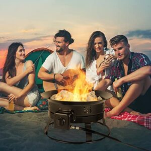 TLSUNNY 24''/ 19'' Propane Fire Pit, 58,000 BTU Portable Gas FirePit, Camp Steel Gas Fire Bowl with Cover, Lava Rock, Tank stabalizer Ring and Carry Straps for Patio, Backyard, Tailgating, Deck, RV