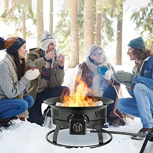 TLSUNNY 24''/ 19'' Propane Fire Pit, 58,000 BTU Portable Gas FirePit, Camp Steel Gas Fire Bowl with Cover, Lava Rock, Tank stabalizer Ring and Carry Straps for Patio, Backyard, Tailgating, Deck, RV