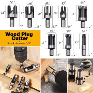 23pcs Woodworking Chamfer Drilling Tool Set, Including 7pcs 3-Point Countersink Drill Bit, 8pcs Wood Plug Cutters, 6pcs Countersink Drill Bits, 1pcs L-Wrench, 1pcs Center Punch for Wood