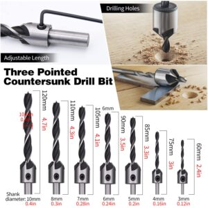 23pcs Woodworking Chamfer Drilling Tool Set, Including 7pcs 3-Point Countersink Drill Bit, 8pcs Wood Plug Cutters, 6pcs Countersink Drill Bits, 1pcs L-Wrench, 1pcs Center Punch for Wood