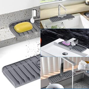 Actoridae Sink Faucet Mat sink drip catcher behind faucet 2mm Thick Stable Flat Suit for Kitchen Bathroom 2.5" Single Sink Grey updated Angle Design