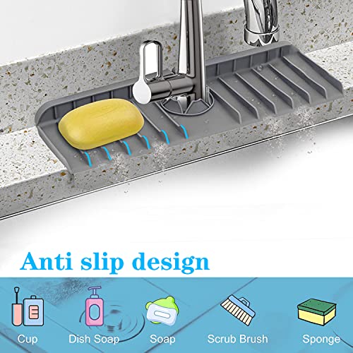 Actoridae Sink Faucet Mat sink drip catcher behind faucet 2mm Thick Stable Flat Suit for Kitchen Bathroom 2.5" Single Sink Grey updated Angle Design