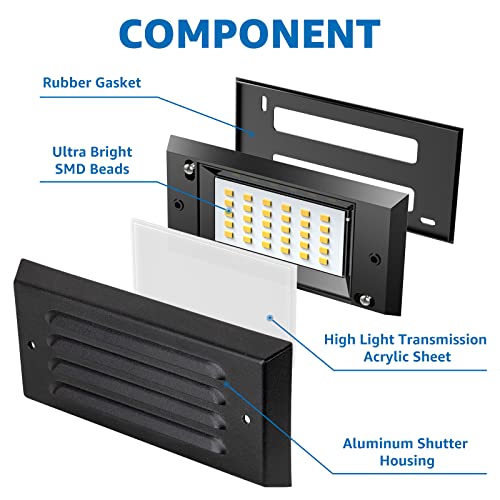 SUNVIE 5W Low Voltage Step Lights Outdoor Stair Lights 3000K LED Low Voltage Deck Lights with Horizontal Louver Faceplate Outdoor Step Lights for Deck Steps Stairs Fastlock2 Connectors Included 8 Pack