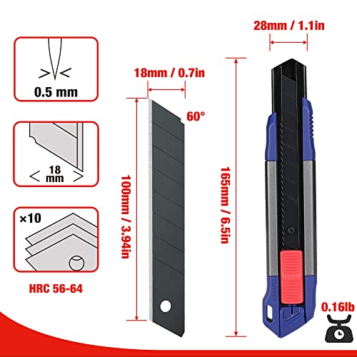 WORKPRO 18mm Retractable Utility Knife, Heavy Duty Aluminum Alloy Snap-off Box Cutter with 10PC SK5 Steel Sharp Blades for Cartons, Cardboard and Boxes, Perfect for Office and Home Use