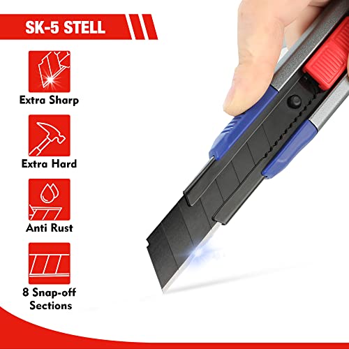 WORKPRO 18mm Retractable Utility Knife, Heavy Duty Aluminum Alloy Snap-off Box Cutter with 10PC SK5 Steel Sharp Blades for Cartons, Cardboard and Boxes, Perfect for Office and Home Use