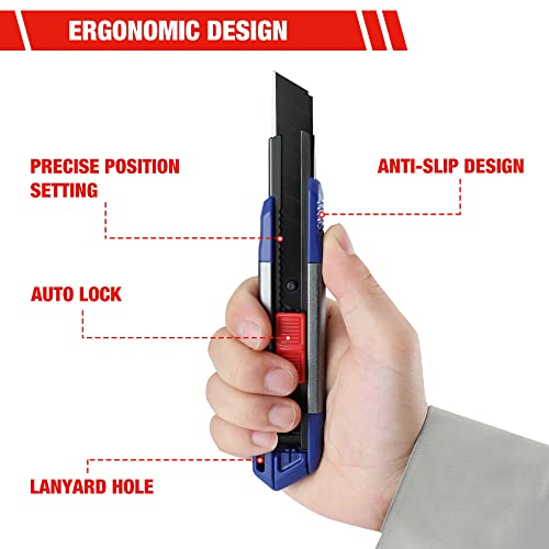 WORKPRO 18mm Retractable Utility Knife, Heavy Duty Aluminum Alloy Snap-off Box Cutter with 10PC SK5 Steel Sharp Blades for Cartons, Cardboard and Boxes, Perfect for Office and Home Use