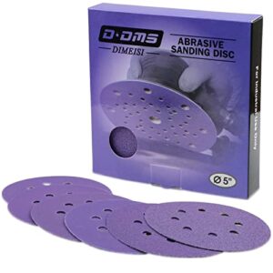 q22t - 5 inch 8 hole hook and loop sanding discs - 3 each of 80 120 180 220 240 320 grit sandpaper discs - purple film orbital sander pads for automative - d dms dimeisi