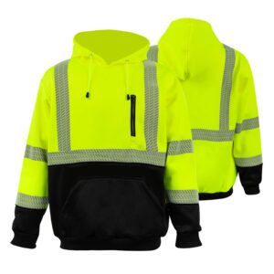 fonirra high visibility safety fleece hoodie for men reflective sweatshirt ansi class 3 with black bottom(yellow,l)