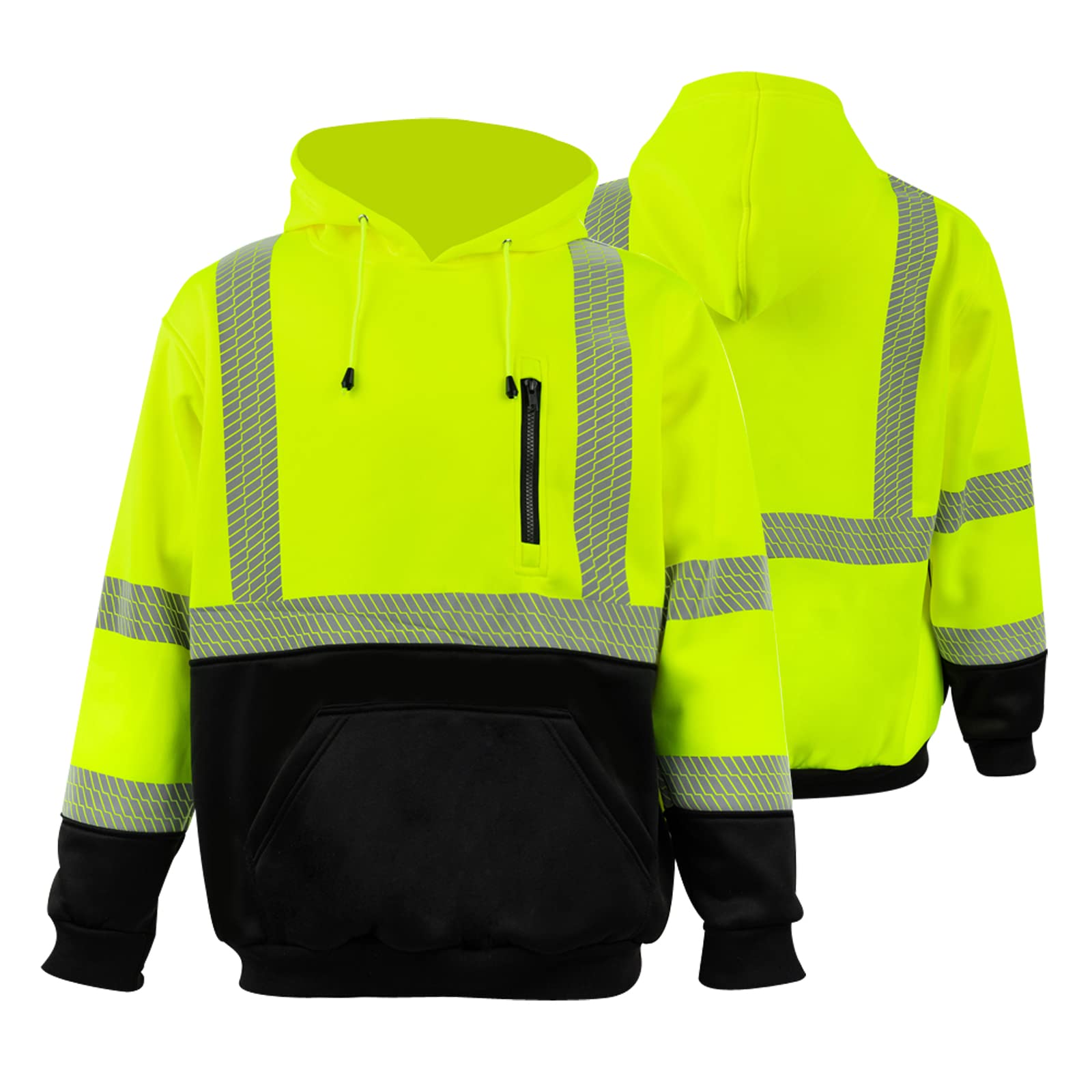 FONIRRA High Visibility Safety Fleece Hoodie for Men Reflective Sweatshirt ANSI Class 3 with Black Bottom(Yellow,L)