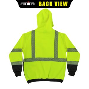 FONIRRA High Visibility Safety Fleece Hoodie for Men Reflective Sweatshirt ANSI Class 3 with Black Bottom(Yellow,L)