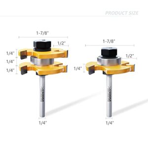 CSOOM 2-Piece Tongue and Groove Router Bit Set with 1/4 Inch Shank, 3 Teeth, and Adjustable T Shape - Ideal Woodworking Tool for Wood Milling and Cutting