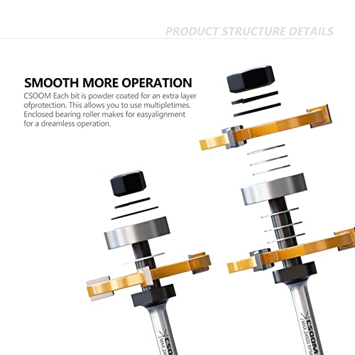 CSOOM 2-Piece Tongue and Groove Router Bit Set with 1/4 Inch Shank, 3 Teeth, and Adjustable T Shape - Ideal Woodworking Tool for Wood Milling and Cutting