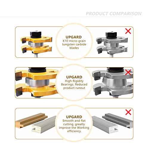 CSOOM 2-Piece Tongue and Groove Router Bit Set with 1/4 Inch Shank, 3 Teeth, and Adjustable T Shape - Ideal Woodworking Tool for Wood Milling and Cutting