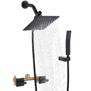 fscepixi 2 handles shower faucet set,rain shower head with handheld shower combo set,dual 2 in 1 shower system,wall mounted,matte black