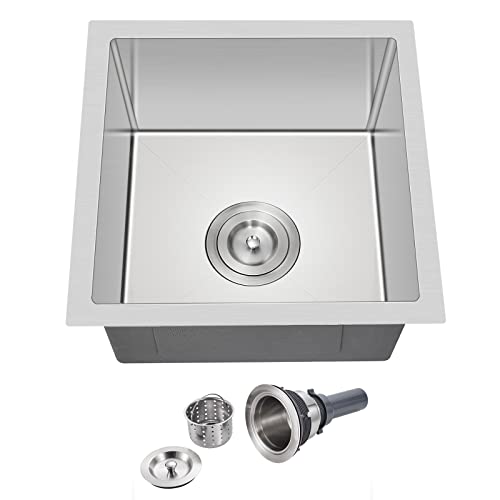 TSIBOMU 15 x 15 Inch Undermount Kitchen Sink, T-304 Stainless Steel Single Bowl Bar Sink or Prep Small Sink (Brushed)