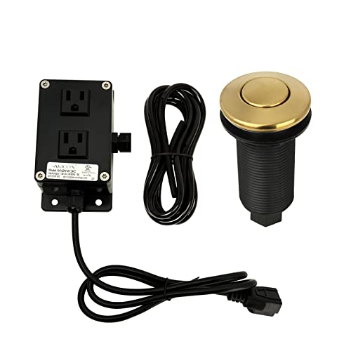 Garbage Disposal Kitchen Air Switch Kit, Dual Outlet Sink Top/Counter Top Waste Disposal On/Off Switch Kit, 2-1/2'' Max Countertop Thickness - Akicon (Brass Gold)