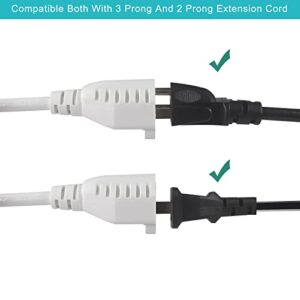 KUNCAN 4 Way Power Splitter - 45 Degrees Lower Right Corner Downward Angled US Flat Plug 1 to 4 Extended Outlets Male to Female SVT 16AWG Extension Cable Strip for Home, Office, School (White 2-Pack)