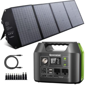 enginstar solar generator 300w green, 100w solar panel, 80,000mah portable power bank with ac outlet for outdoors camping emergency use