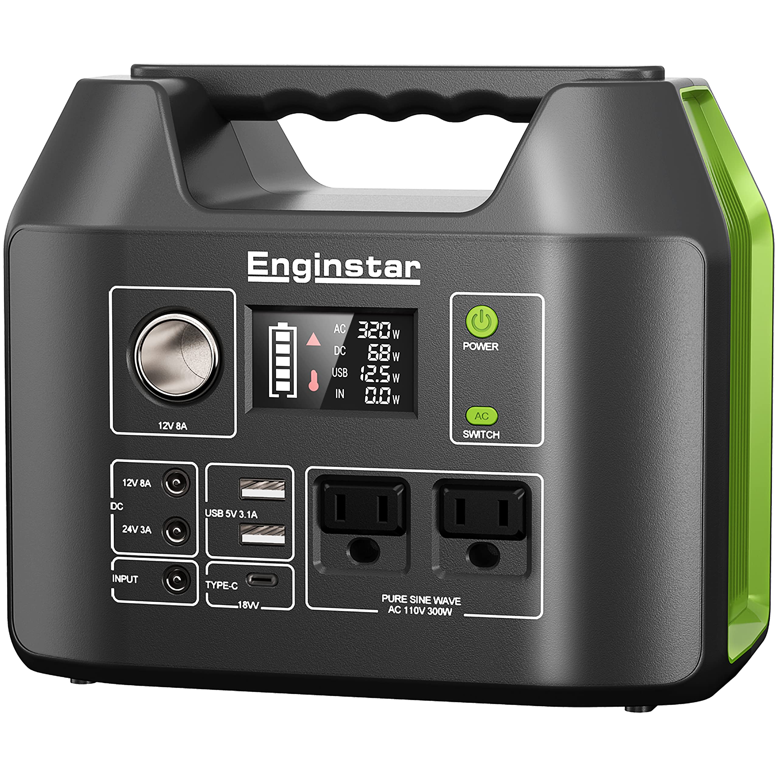 EnginStar Solar Generator 300W Green, 100W Solar Panel, 80,000mAh Portable Power Bank with AC Outlet for Outdoors Camping Emergency Use