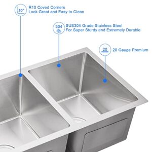 TSIBOMU 32 x 18 inch Undermount Double Bowl Kitchen Sink, 304 Stainless Steel 50/50 Double Bowl Workstation Sink (Brushed)