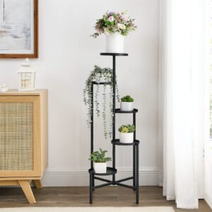 HMOREY Metal Tiered Plant Stand Indoor, 5-Tier Plant Shelf Flower Stand, Tall Multiple Potted Plant Holder Rack Planter Water Prevent Organizer for Office Living Room Balcony Garden