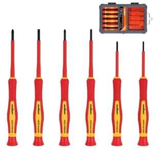 horusdy 1000v 6-piece mini insulated screwdriver set, magnetic tip mini electrician screwdriver set slotted(1.8mm,2.0mm2.5mm,3.0mm), phillips: (ph00, ph0)