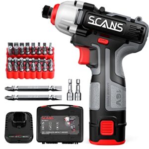 cordless impact driver, 16v brushless impact drill with 1/4” hex chuck, 2650rpm variable speed, led light, scans impact drill set with 2.0ah battery/charge, 37 pcs accessories, tool box, sc2161-1