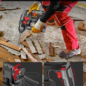 Brushless Heavy Duty Rotary Hammer Drill, 20V Cordless Hammer Drill with 4.0Ah Battery/Charger, SDS Chuck, 4 Modes, Adjustable Handle, Electric Hammer Drill for Wall, Concrete, Brick, Metal, S521-1