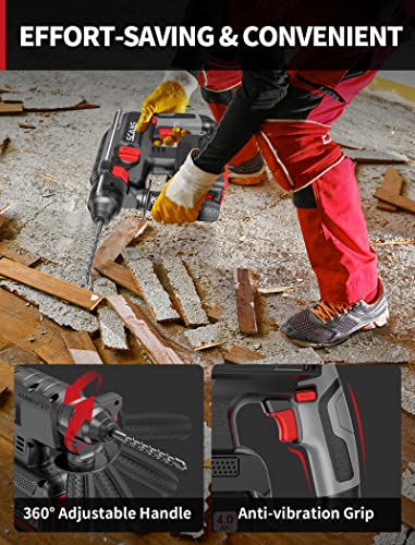 Brushless Heavy Duty Rotary Hammer Drill, 20V Cordless Hammer Drill with 4.0Ah Battery/Charger, SDS Chuck, 4 Modes, Adjustable Handle, Electric Hammer Drill for Wall, Concrete, Brick, Metal, S521-1