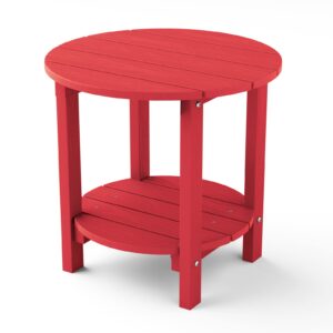 yefu adirondack side table,18" double outdoor side table, poly lumber end table, weather resistant for indoor, patio, pool, porch, backyard-red