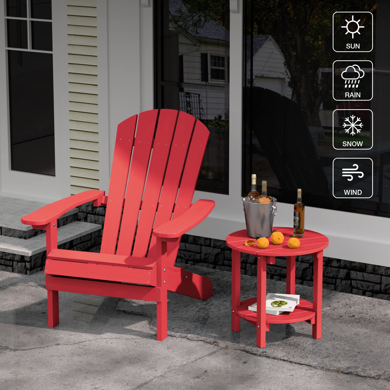 YEFU Adirondack Side Table,18" Double Outdoor Side Table, Poly Lumber end Table, Weather Resistant for Indoor, Patio, Pool, Porch, Backyard-Red