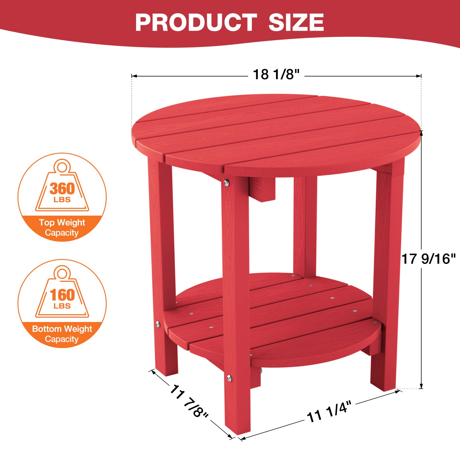 YEFU Adirondack Side Table,18" Double Outdoor Side Table, Poly Lumber end Table, Weather Resistant for Indoor, Patio, Pool, Porch, Backyard-Red