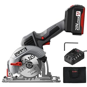 mini circular saw, brushless circular saw with 4.0ah battery & charger, 7000rpm, max cutting depth 1 1/5"(45°), 2 1/10"(90°), lightweight circular saw for metal, wood, drywall, plastic, tile, s721-1