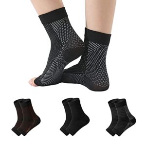 wuonfsh 3pairs neuropathy socks , ankle brace socks and tendonitis compression socks, plantar fasciitis, neuropathy pain- brace for women and men（l-xl, black&white gold）