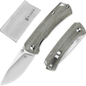 Kizer T1 EDC Knife, 3.19 Inches 154CM Steel Green Micarta Handle Folding Pocket Knife, V3490C1