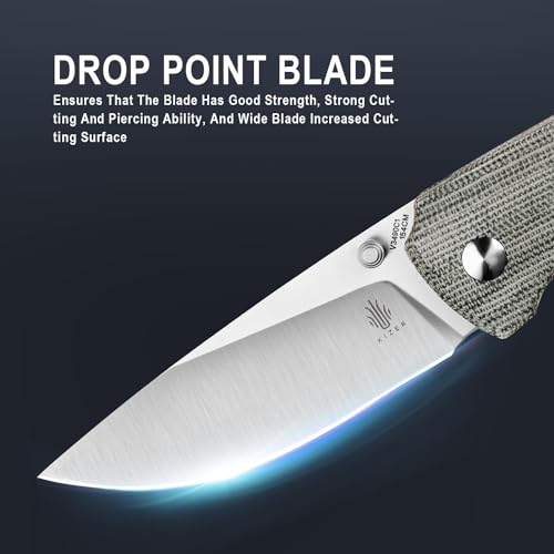 Kizer T1 EDC Knife, 3.19 Inches 154CM Steel Green Micarta Handle Folding Pocket Knife, V3490C1