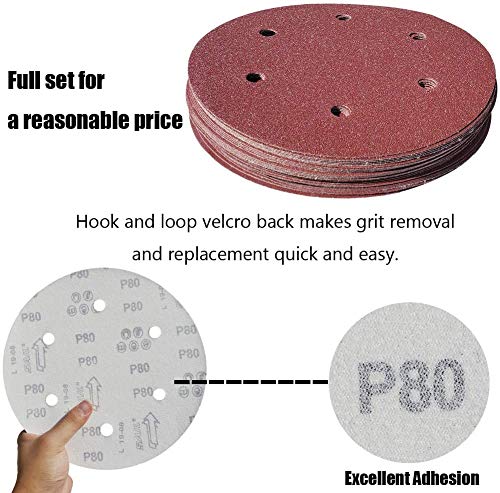 35 PCS 9 Inch 6 Hole Drywall Sanding Discs Set- 40 60 80 120 150 180 240 Grits -9" Hook-and-Loop Aluminum Oxide Abrasive Sander Paper for Drywall Sander