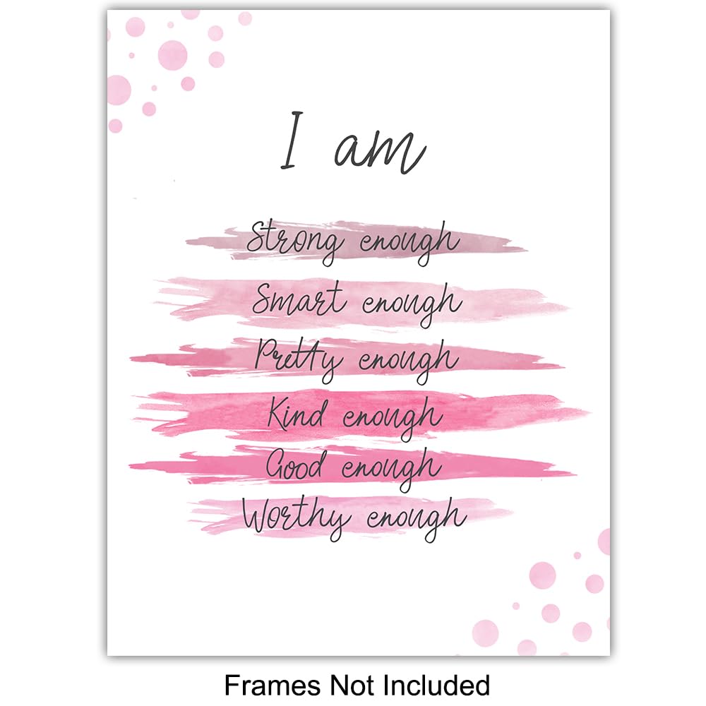 Yellowbird Art & Design Inspirational Quotes Wall Decor - Pink Motivational poster Set - Positive Affirmations Wall Art - Encouraging Gift for Women Girls - I Am - Inspiring Wall Art - UNFRAMED 8x10