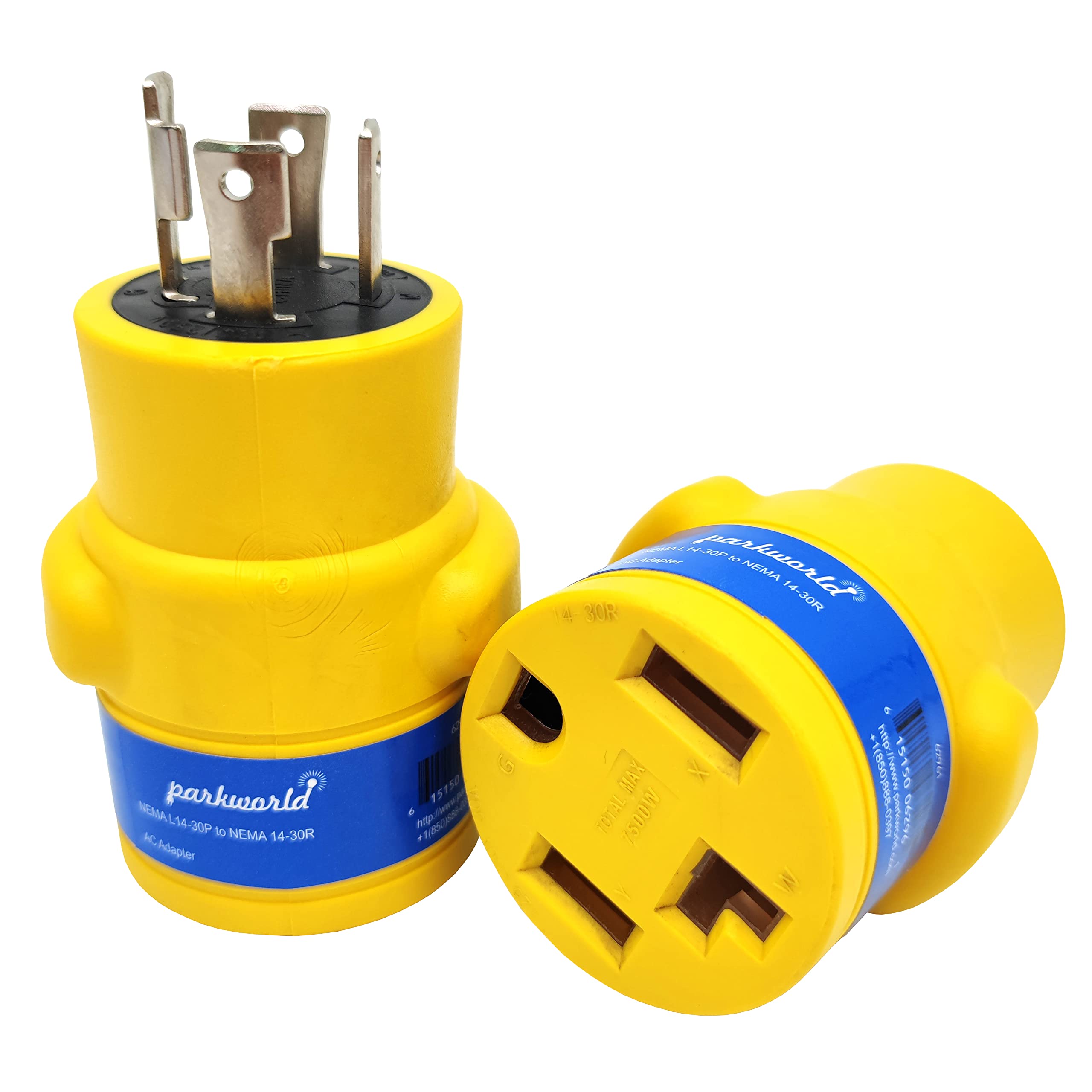 Parkworld 62961 NEMA L14-30P to 14-30R Adapter 4-Prong Generator 30A Locking Plug to Dryer 4-Prong 30A Outlet (Yellow)