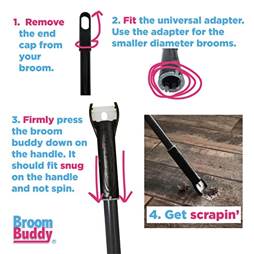 Broom Buddy Broom Scraper | Attaches to The End of Your Broom, Scrapes Stuff Off The Floor | Installs in Seconds | Fits Nearly Any Broom (1)