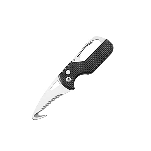 ARFUKA Hook Knife 2-in-1 Hook Blade Utility Knife Folding Camping Knife Parcel Knife Pocket Carton Cutter Box Opener Outdoor Multitool with Carabiner Black