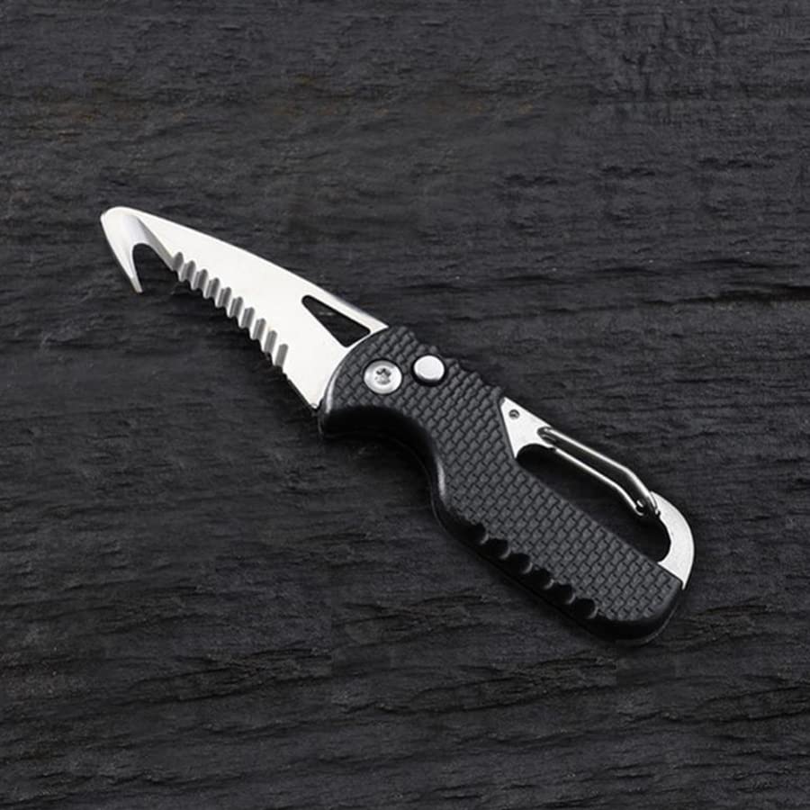 ARFUKA Hook Knife 2-in-1 Hook Blade Utility Knife Folding Camping Knife Parcel Knife Pocket Carton Cutter Box Opener Outdoor Multitool with Carabiner Black