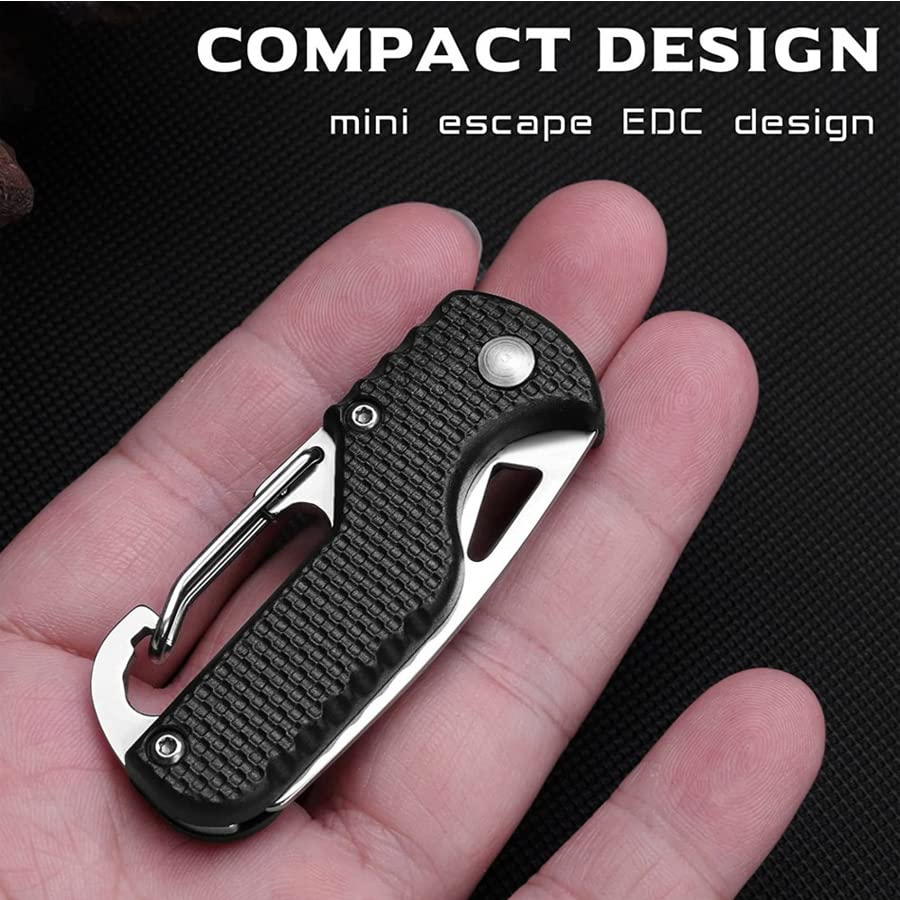 ARFUKA Hook Knife 2-in-1 Hook Blade Utility Knife Folding Camping Knife Parcel Knife Pocket Carton Cutter Box Opener Outdoor Multitool with Carabiner Black