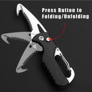 ARFUKA Hook Knife 2-in-1 Hook Blade Utility Knife Folding Camping Knife Parcel Knife Pocket Carton Cutter Box Opener Outdoor Multitool with Carabiner Black