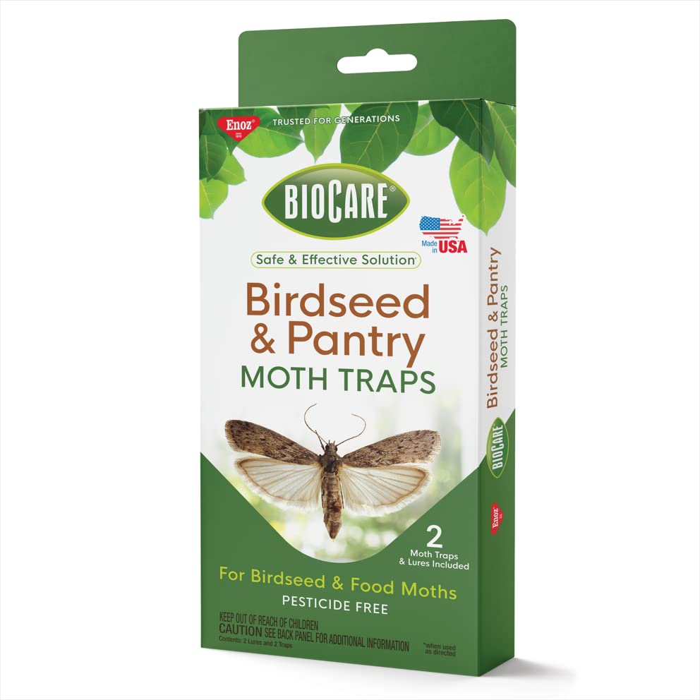 Enoz BioCare Birdseed and Pantry Moth Trap - 2 Traps with Pheromone Lures (Pack of 6) - Attracts and Kills Pantry and Birdseed Moths - Lure and Sticky Pad Design - Safe and Effective