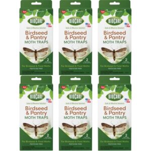 enoz biocare birdseed and pantry moth trap - 2 traps with pheromone lures (pack of 6) - attracts and kills pantry and birdseed moths - lure and sticky pad design - safe and effective