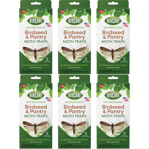 Enoz BioCare Birdseed and Pantry Moth Trap - 2 Traps with Pheromone Lures (Pack of 6) - Attracts and Kills Pantry and Birdseed Moths - Lure and Sticky Pad Design - Safe and Effective